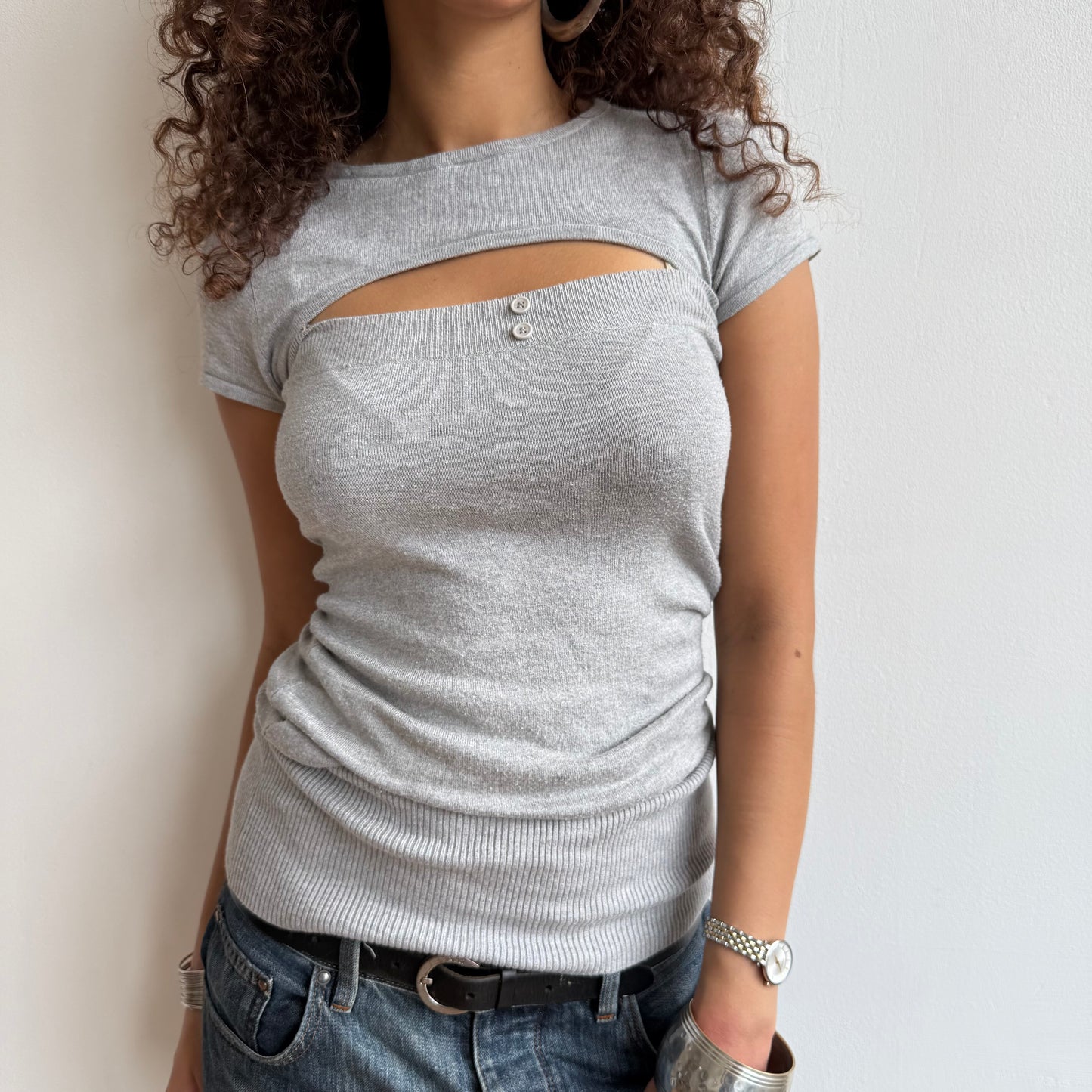Grey open front knit - Size S