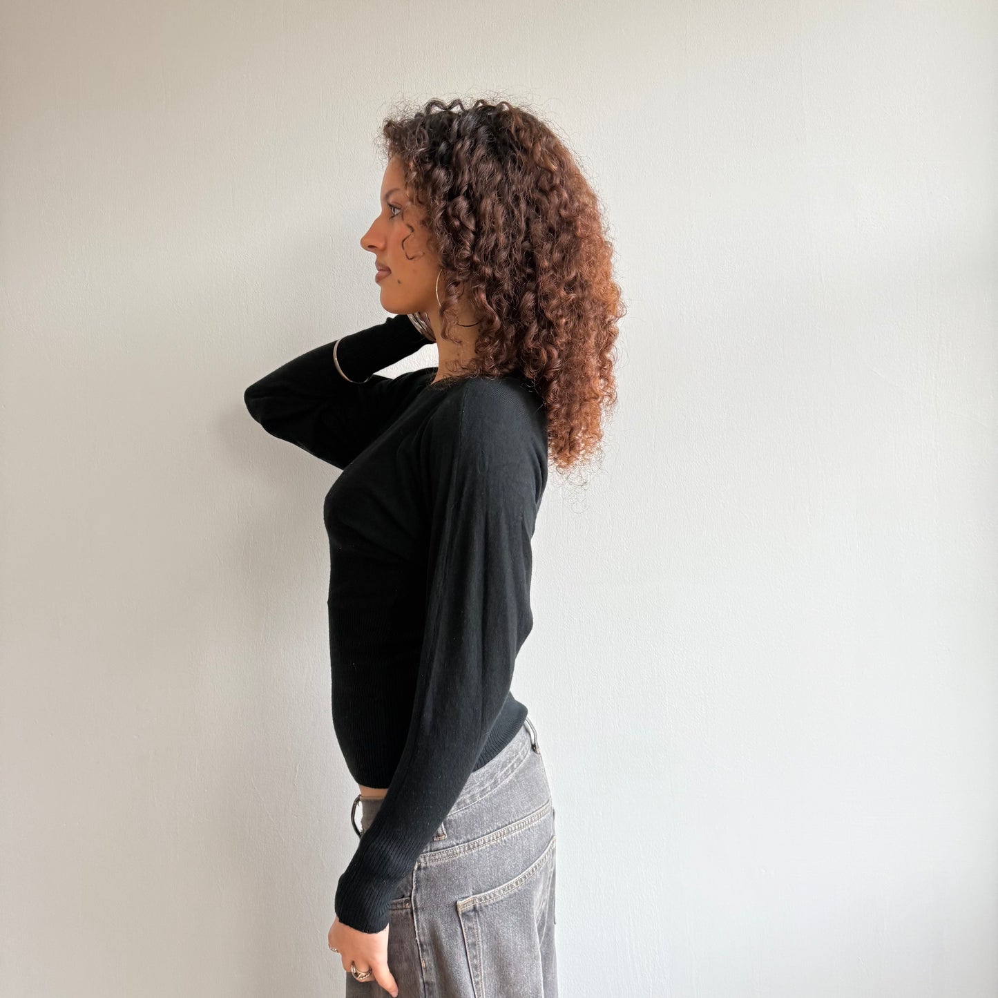 Black slouchy button jumper - Size S