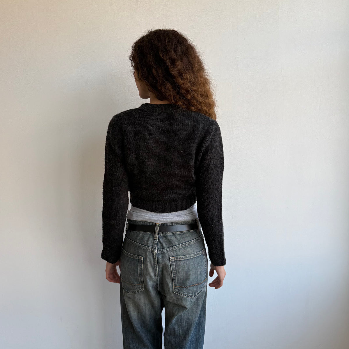 Charcoal grey button knit cardi - Size S