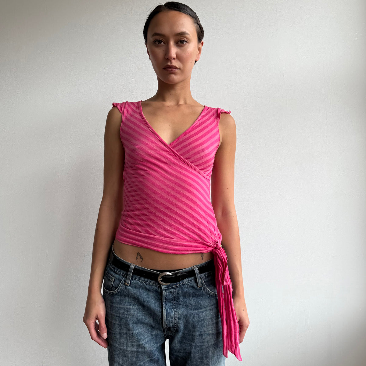 Hot pink stripe wrap top - Size S