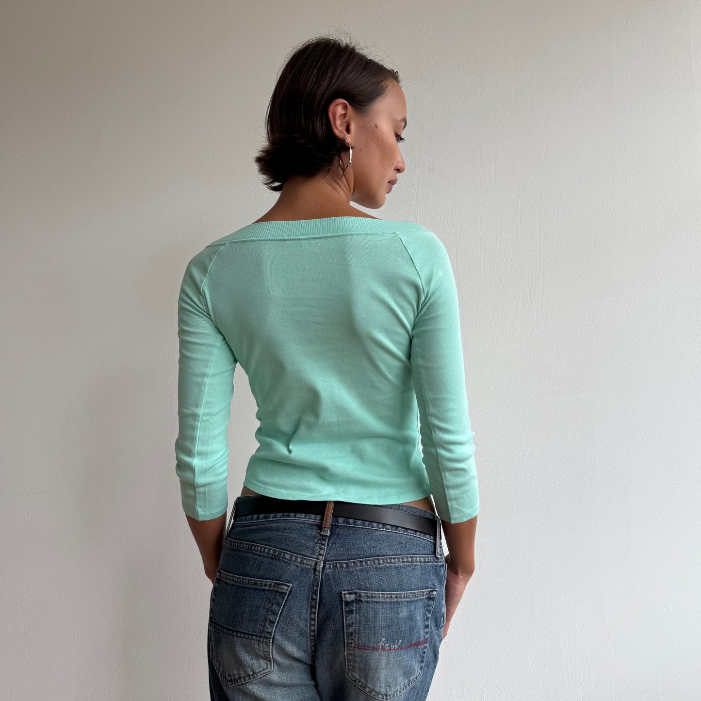 Mint 3/4 sleeve Bardot top - Size XS/S