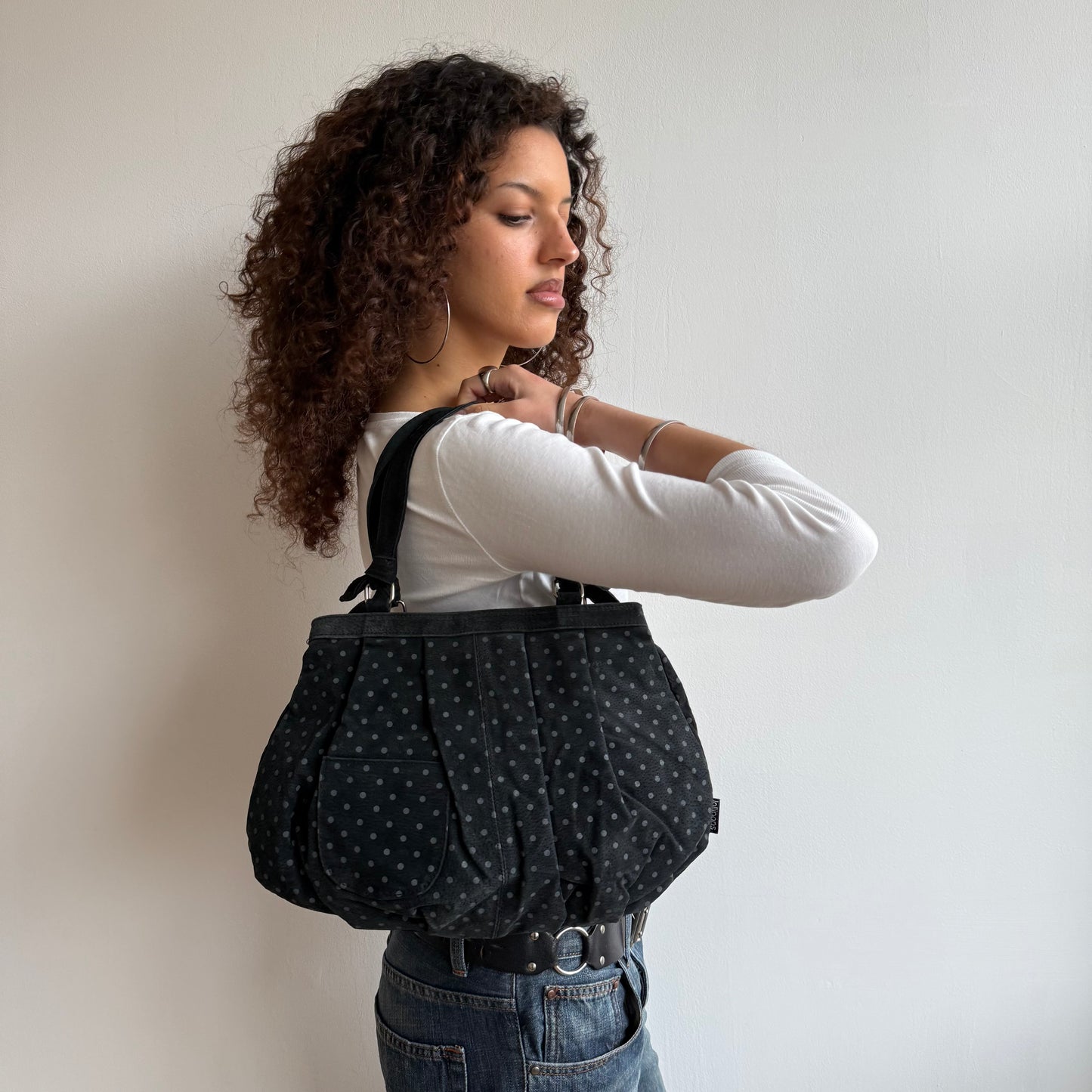 Suede polka dot bag