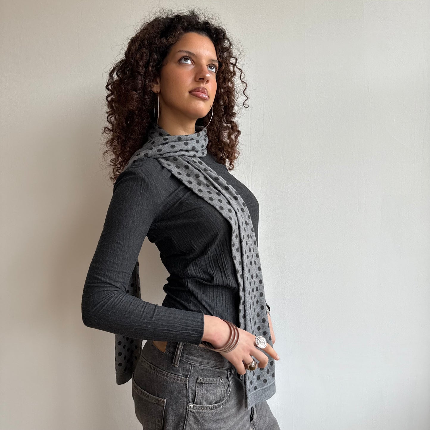 Grey polka dot scarf