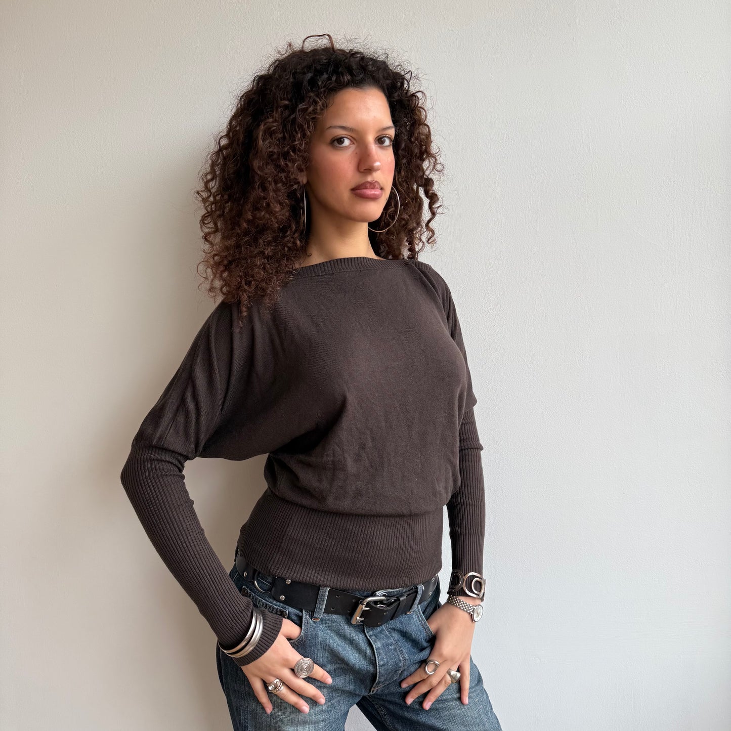 Brown slouchy batwing knit - Size S