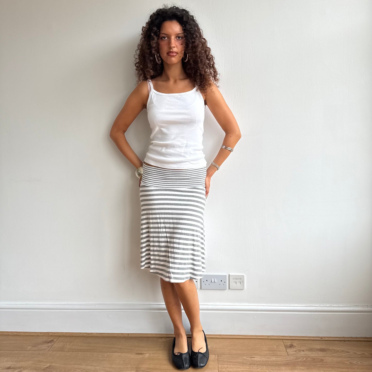 Grey striped midi skirt - Size S