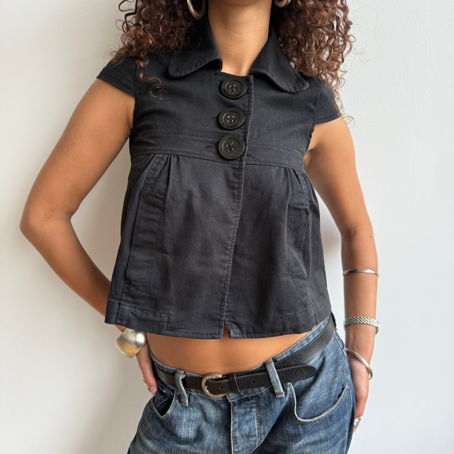 Black short sleeve peacoat - Size XS