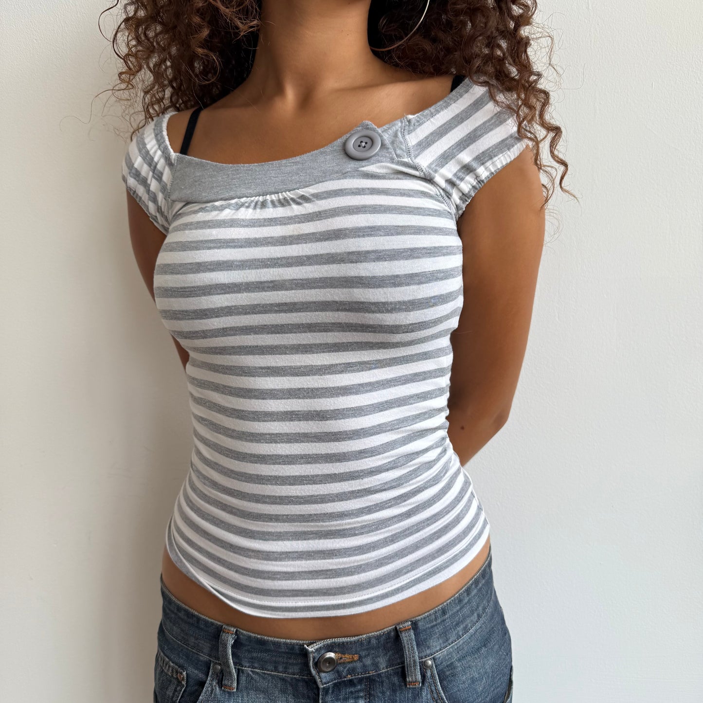 Grey stripe button top - Size XS