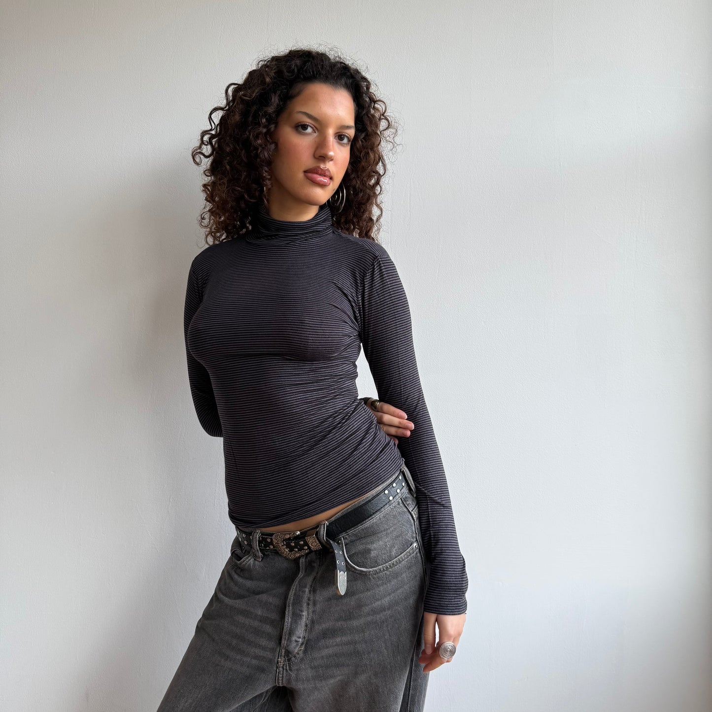 Black and grey striped roll neck - Size S