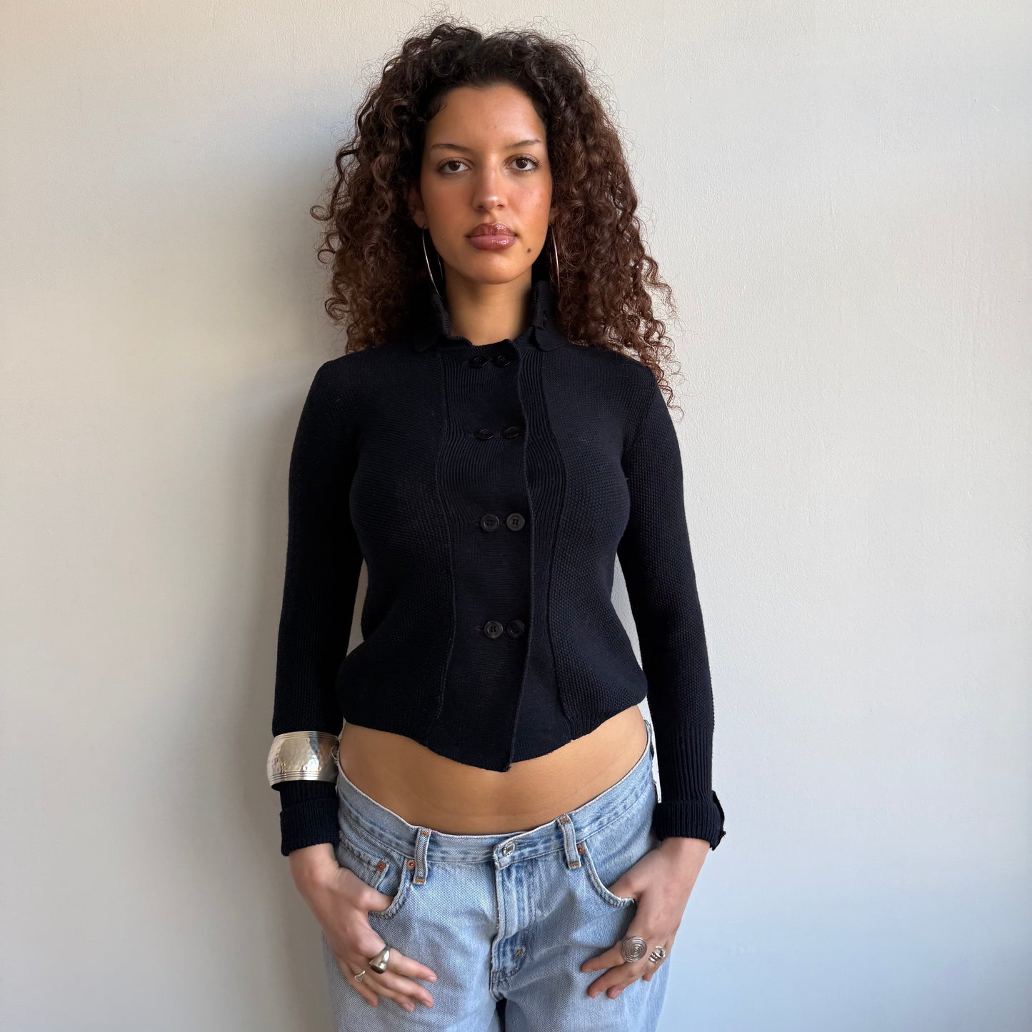 Navy button knit cardi - Size XS