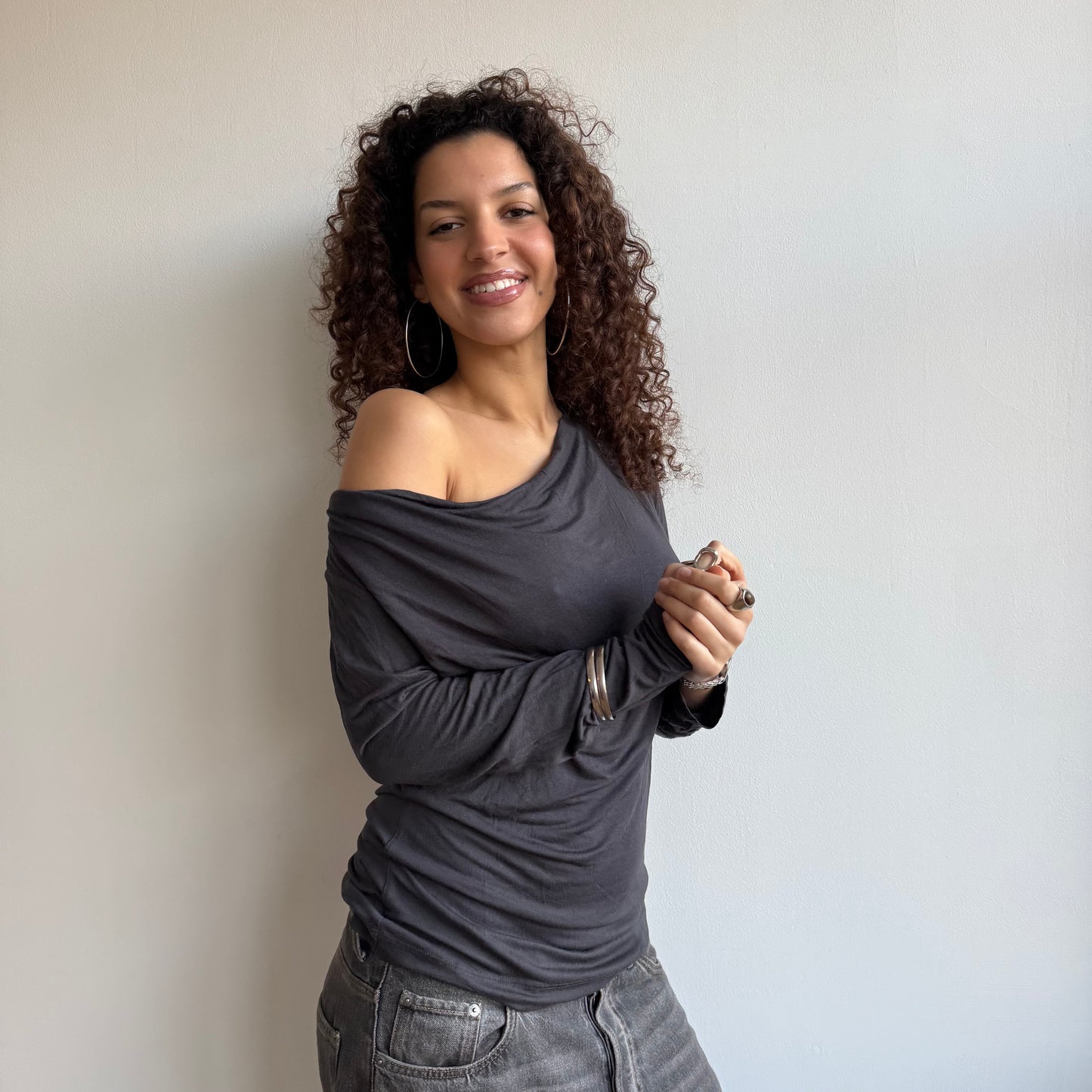 Grey cowl neck top - Size S