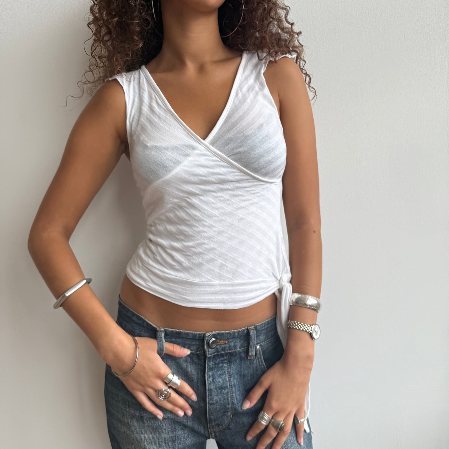 White stripe wrap top - Size S