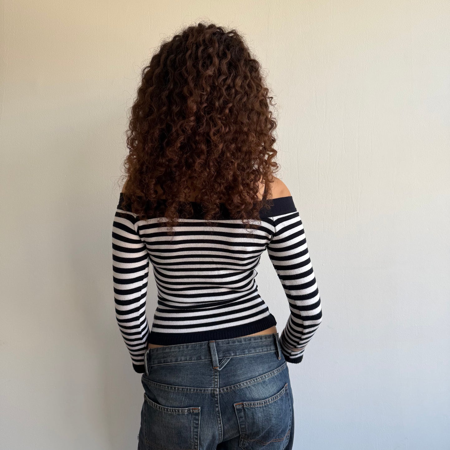 Navy o-ring bardot knit - Size XS