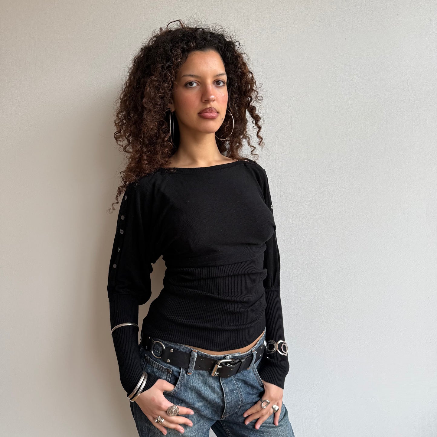 Black slouchy button arm knit - Size S
