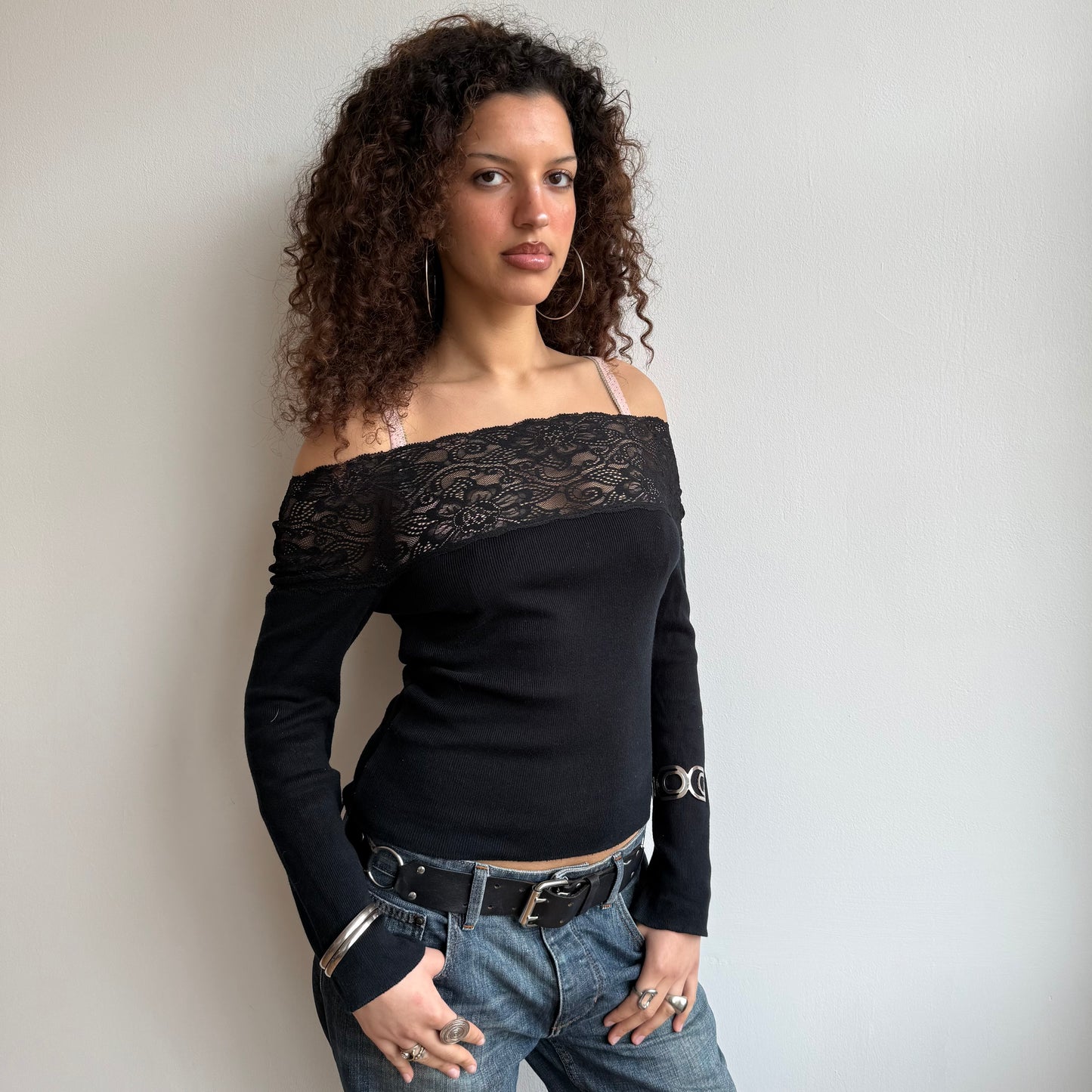 Black lace Bardot knit - Size S