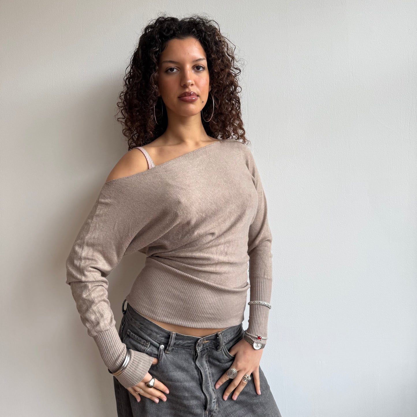 Beige slouchy knit jumper - Size S