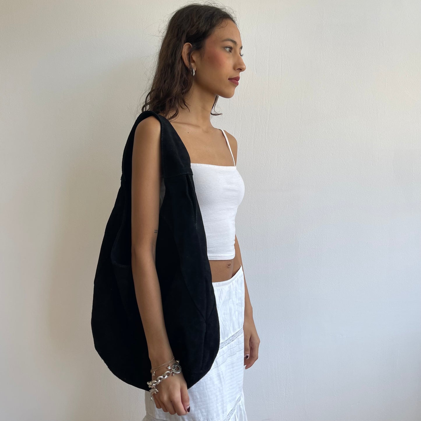 Black boho suede bag - O/S