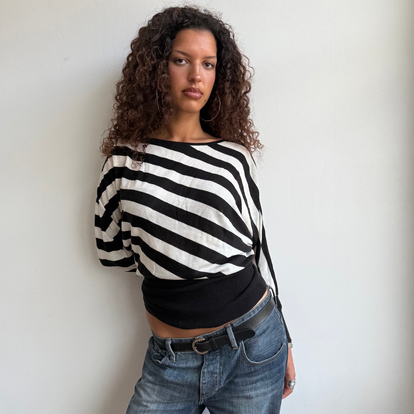 Black + white striped slouchy knit - Size S/M