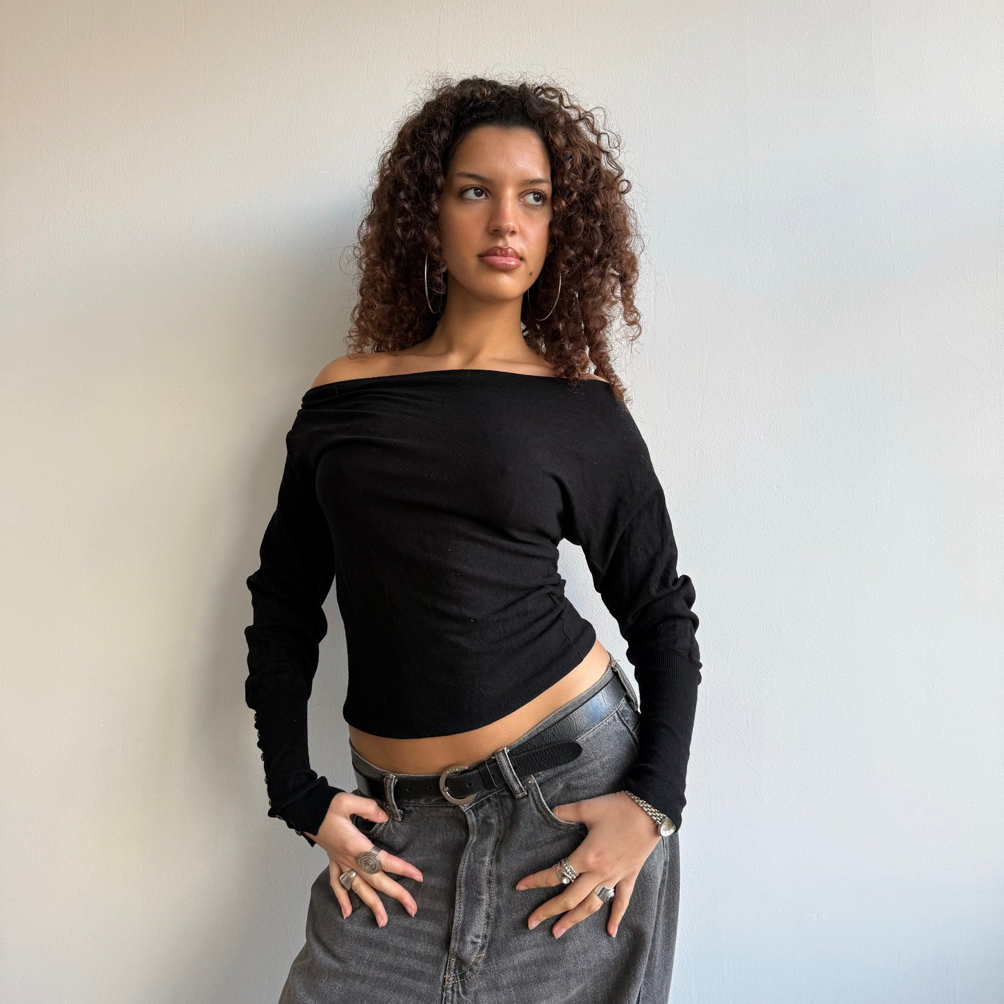 Black slouchy button knit - Size S