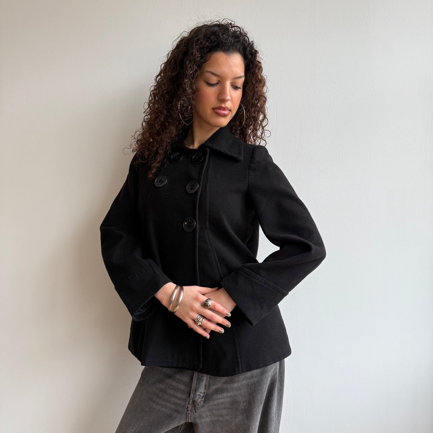 Black button peacoat - Size M/L