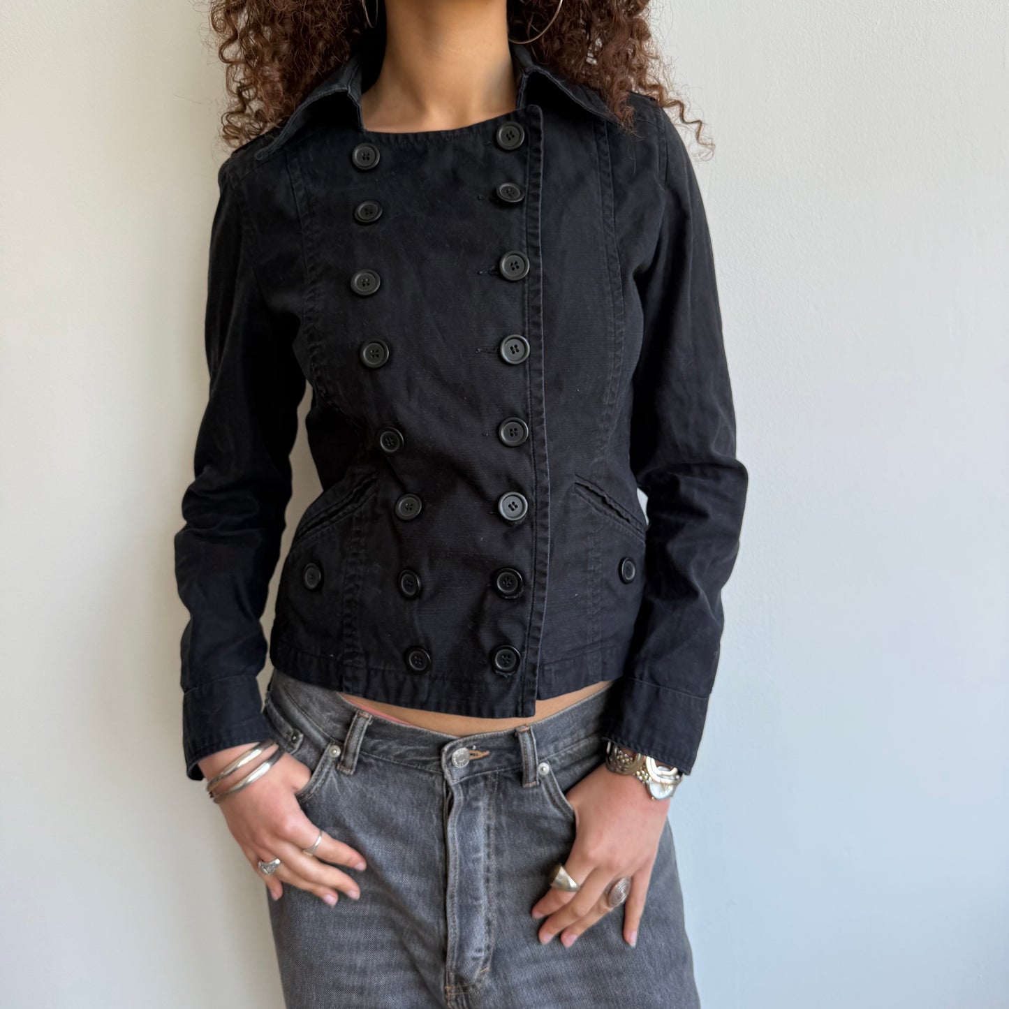 Black double breasted peacoat - Size S/M