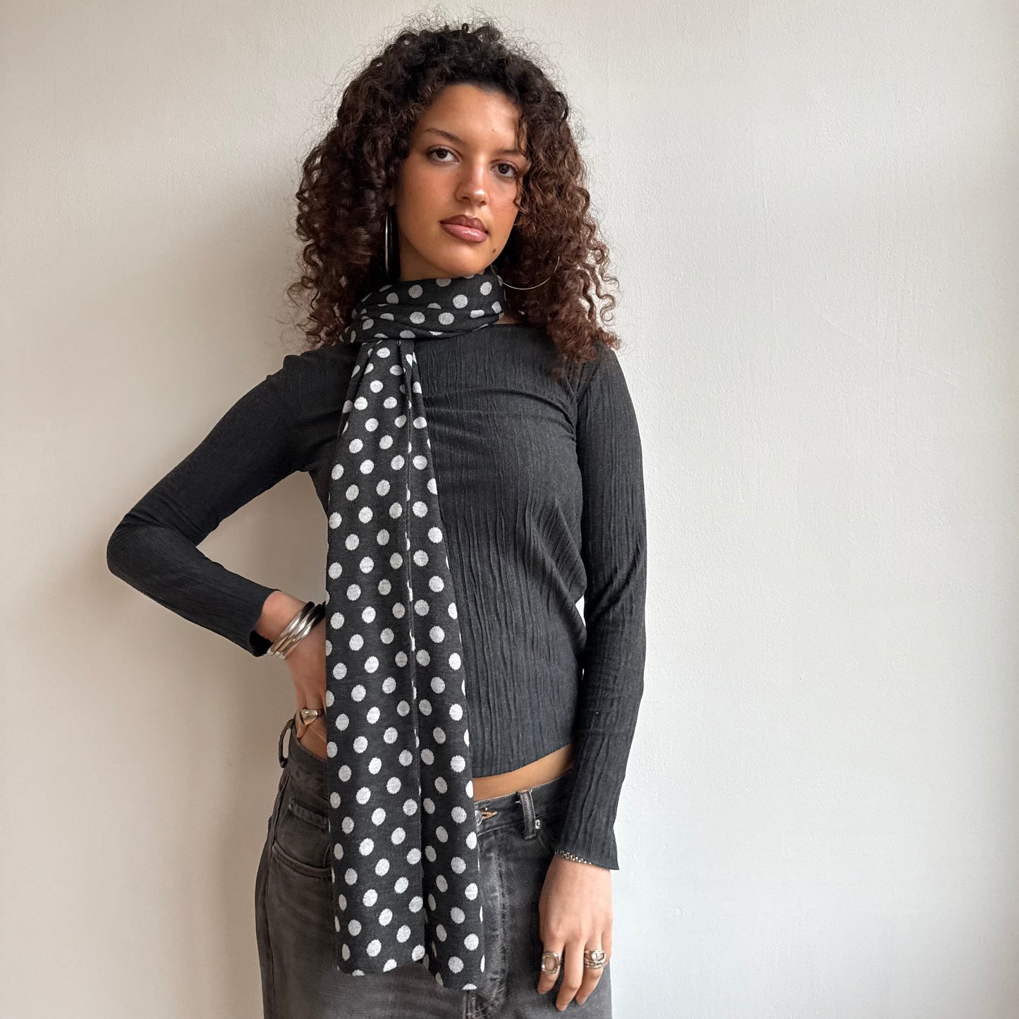Dark grey polka dot scarf
