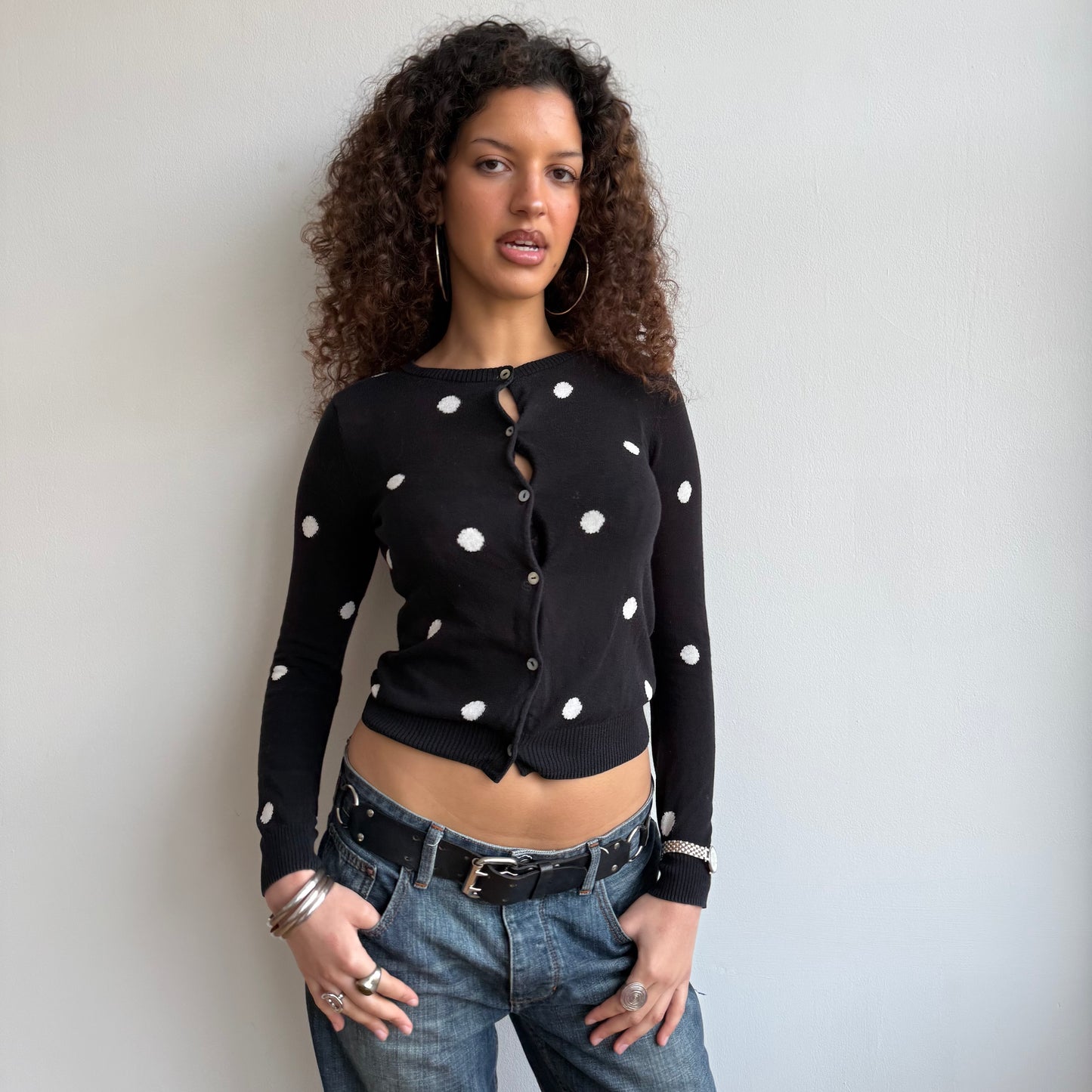 Black polka dot cardigan - Size S