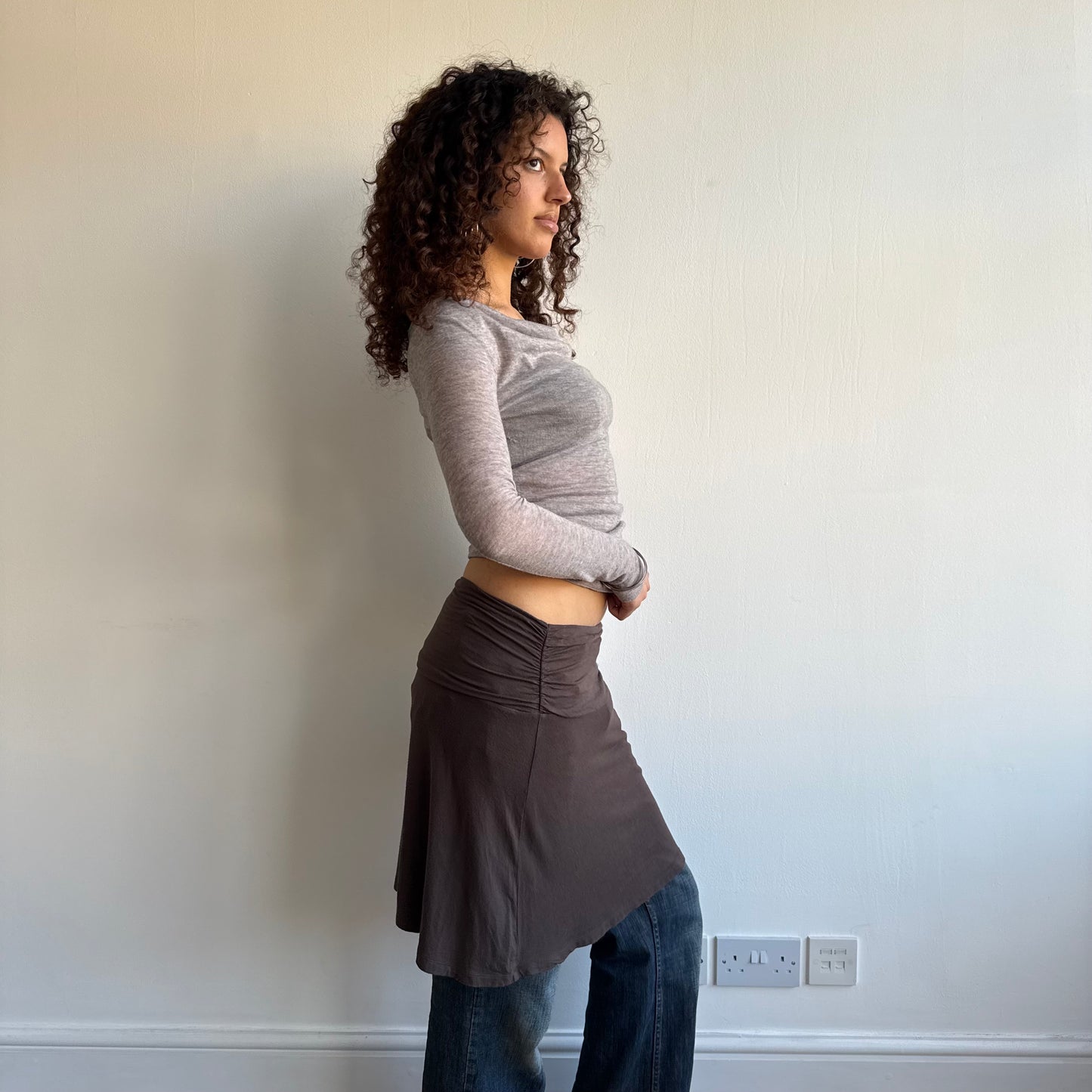 Brown ruched side skirt - Size S