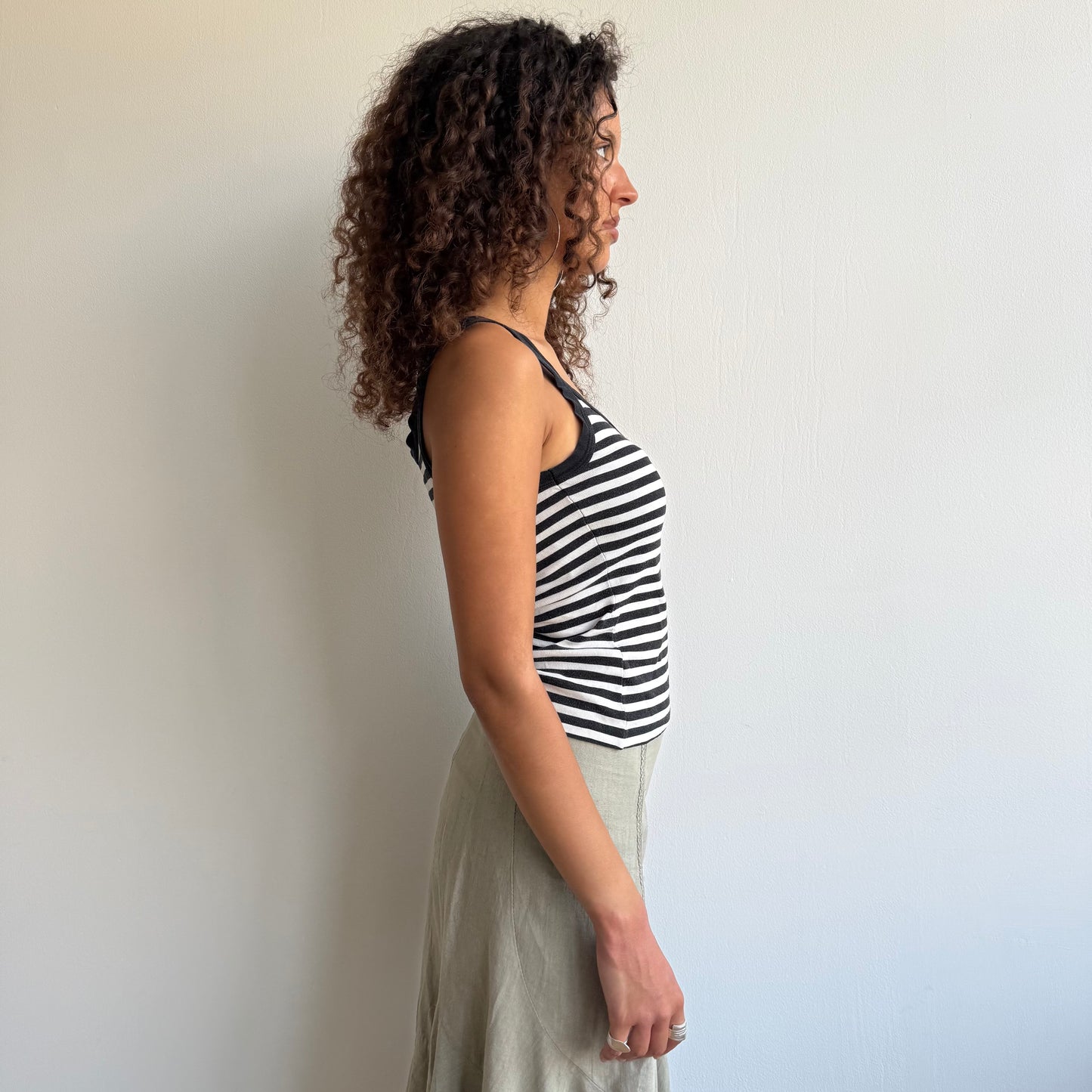 Black + white striped cami - Size M