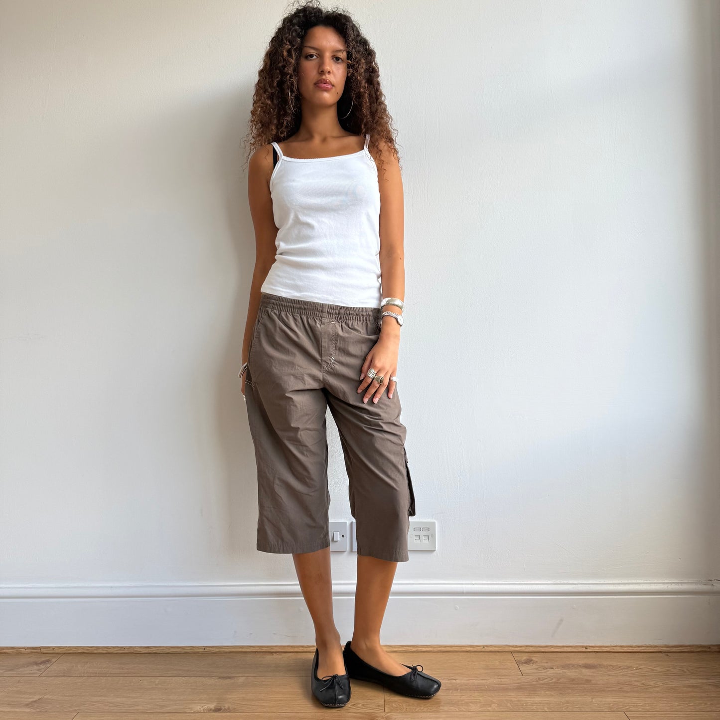 Brown Adidas logo capris - Size S