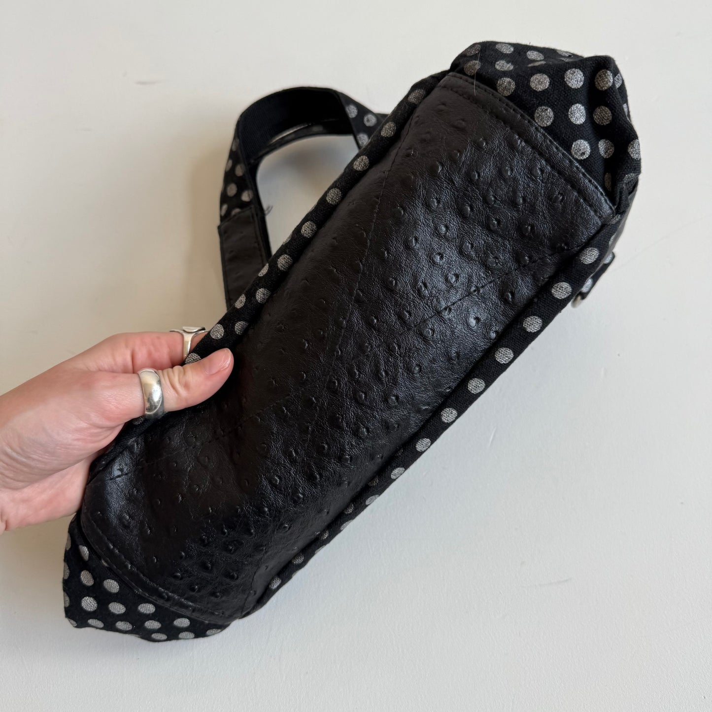 Polka dot bowler bag