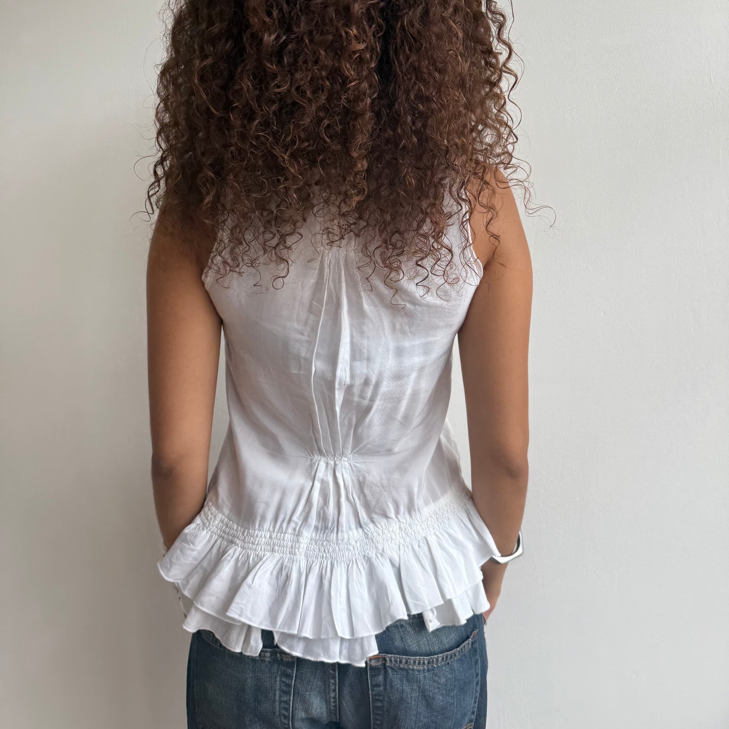 White MFG ruffle top - Size S