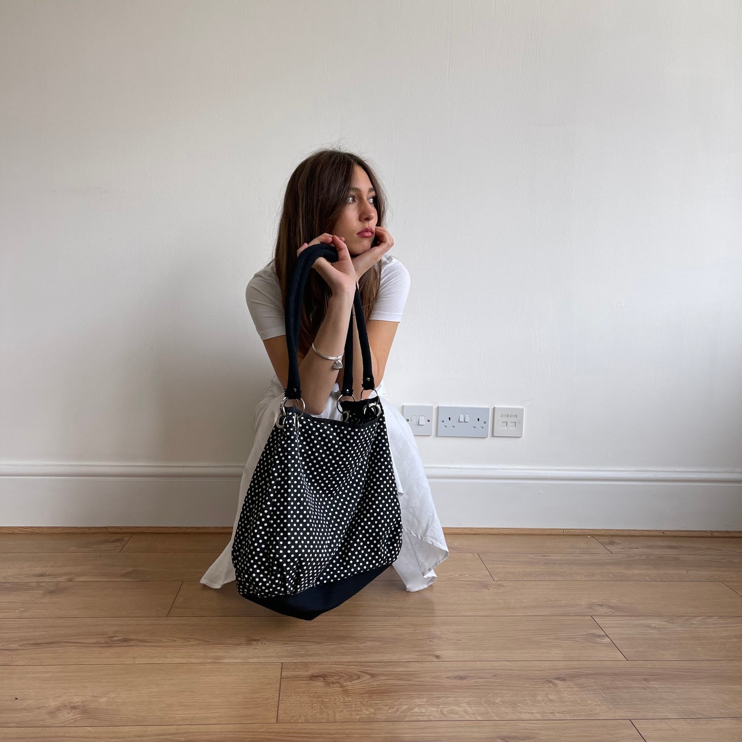 Black and white polka dot bag (1)