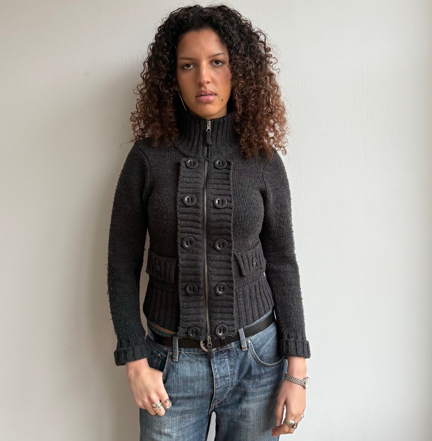 Charcoal double zip knit jumper - Size S