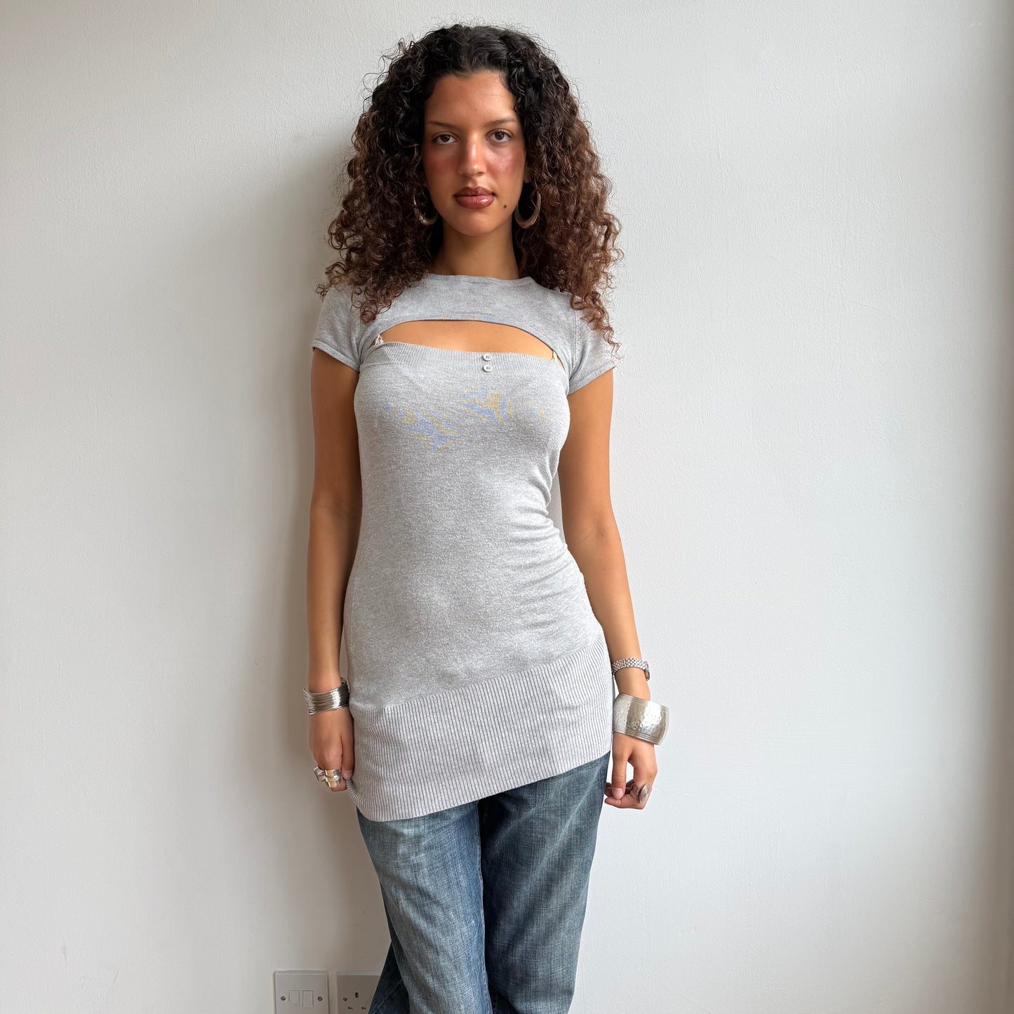 Grey open front knit - Size S