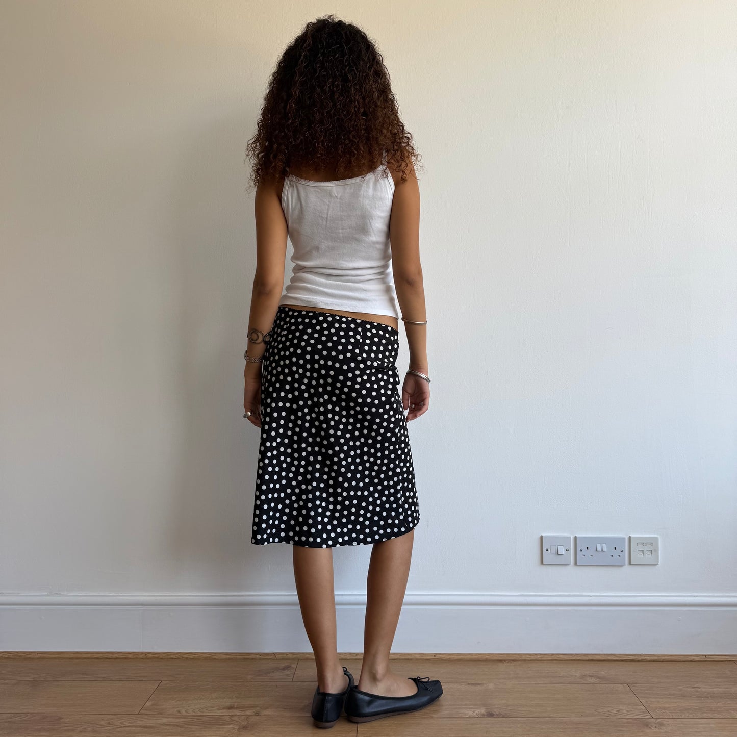 Black polka dot midi skirt - Size M