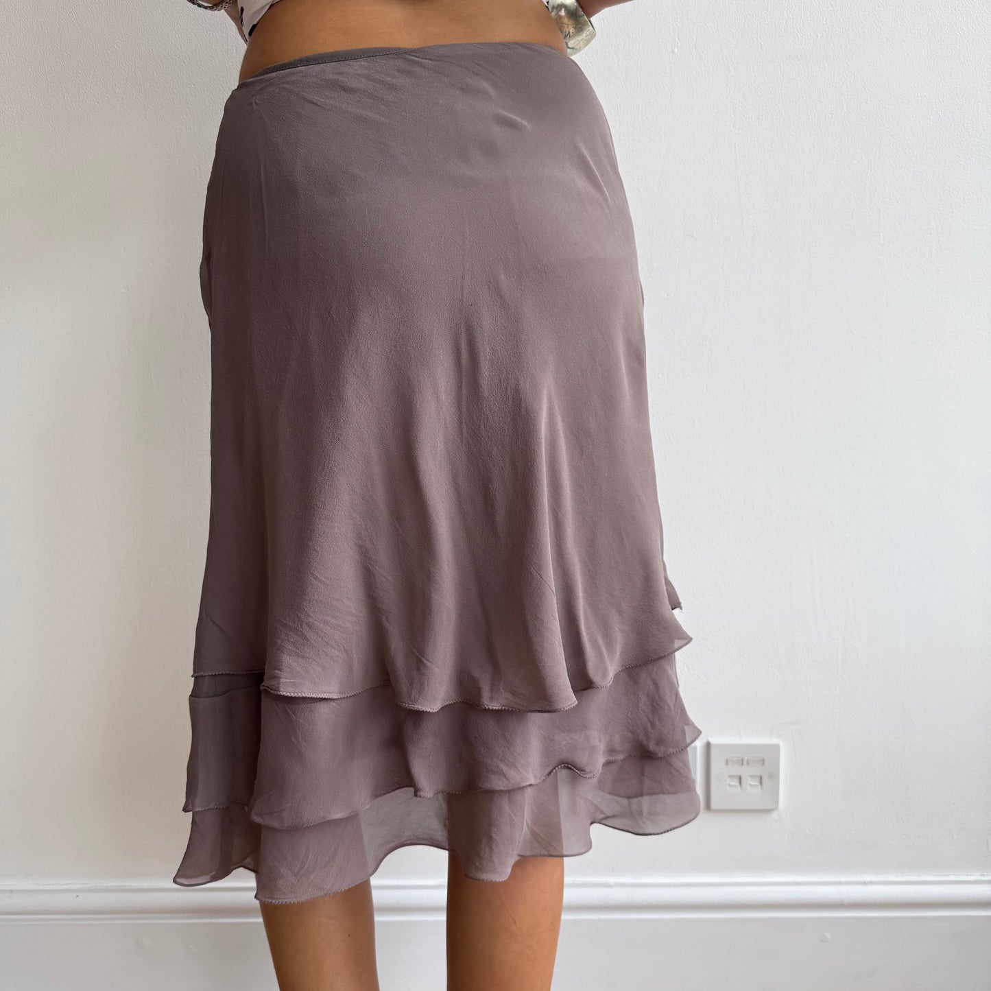 Taupe ruffle silk skirt - Size S