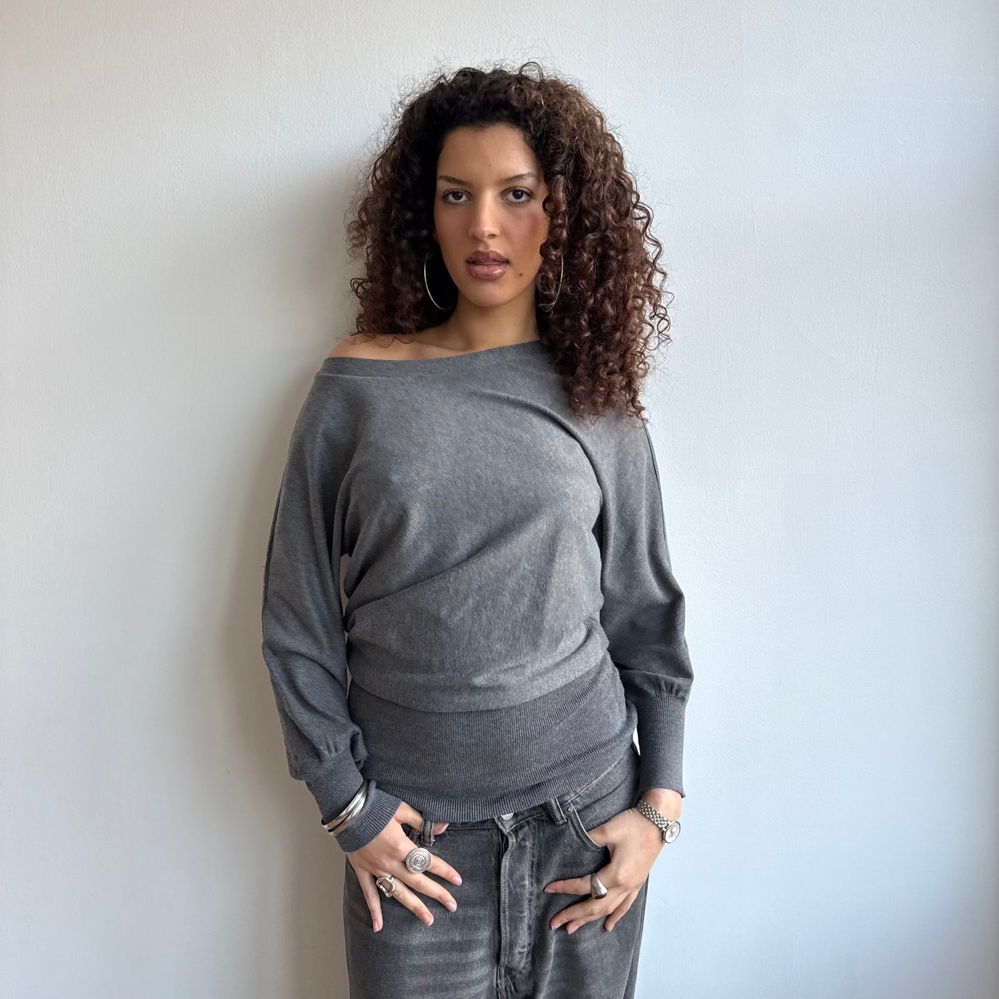 Grey slouchy knit jumper - Size S/M