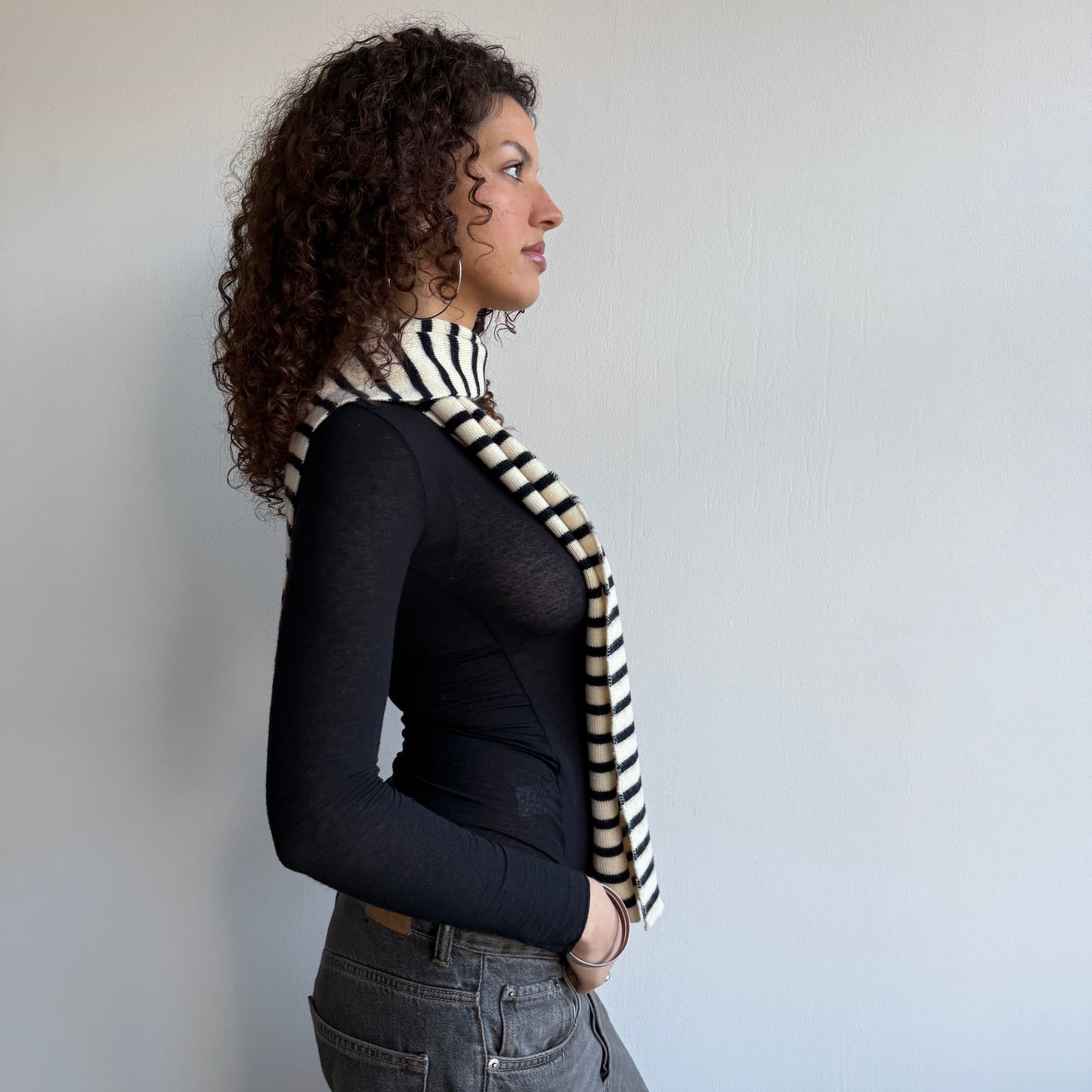 Navy + cream striped scarf