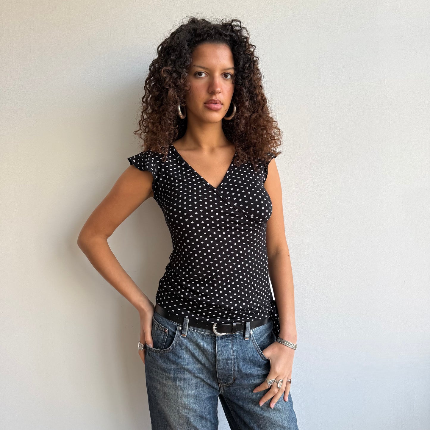 Polka dot wrap tie side top - Size M
