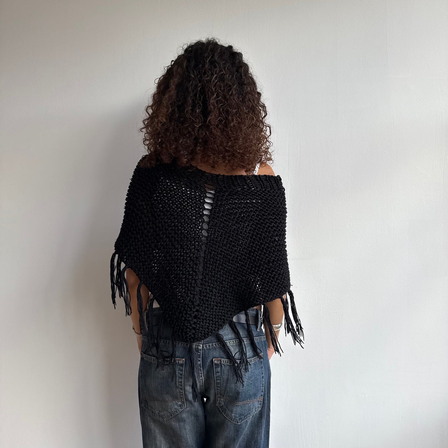 Black tassel poncho - One Size