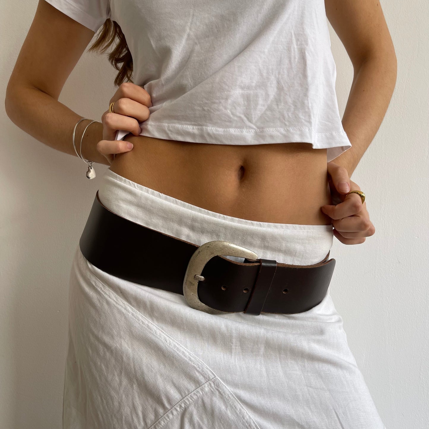 Brown leather belt - OS