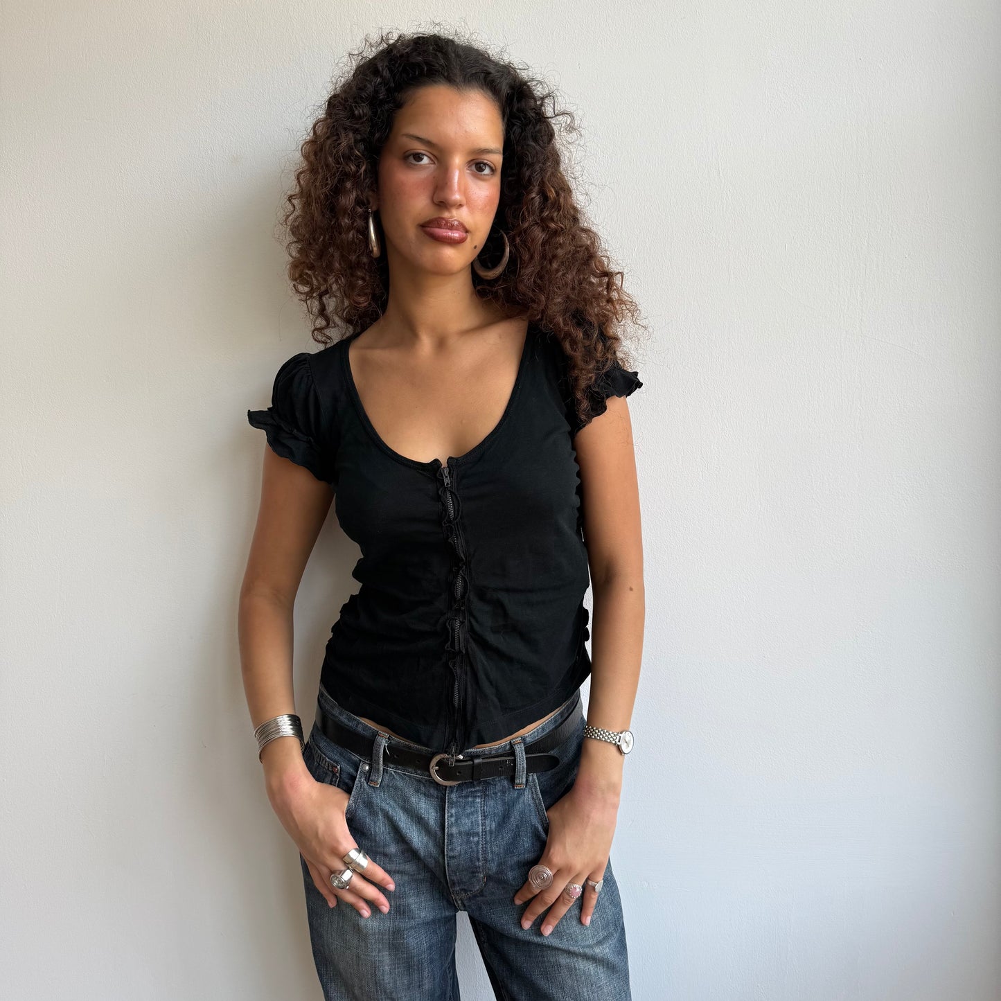 Black Cop Copine ruched top - Size S/M