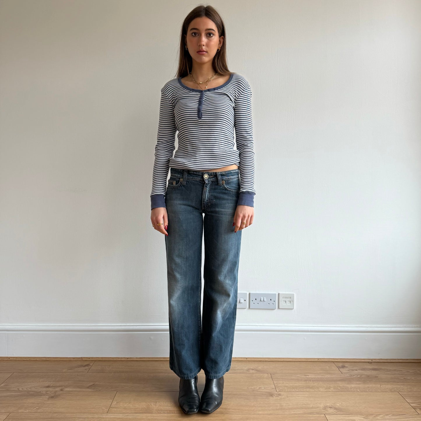 Blue stripe ribbed top - Size S/M