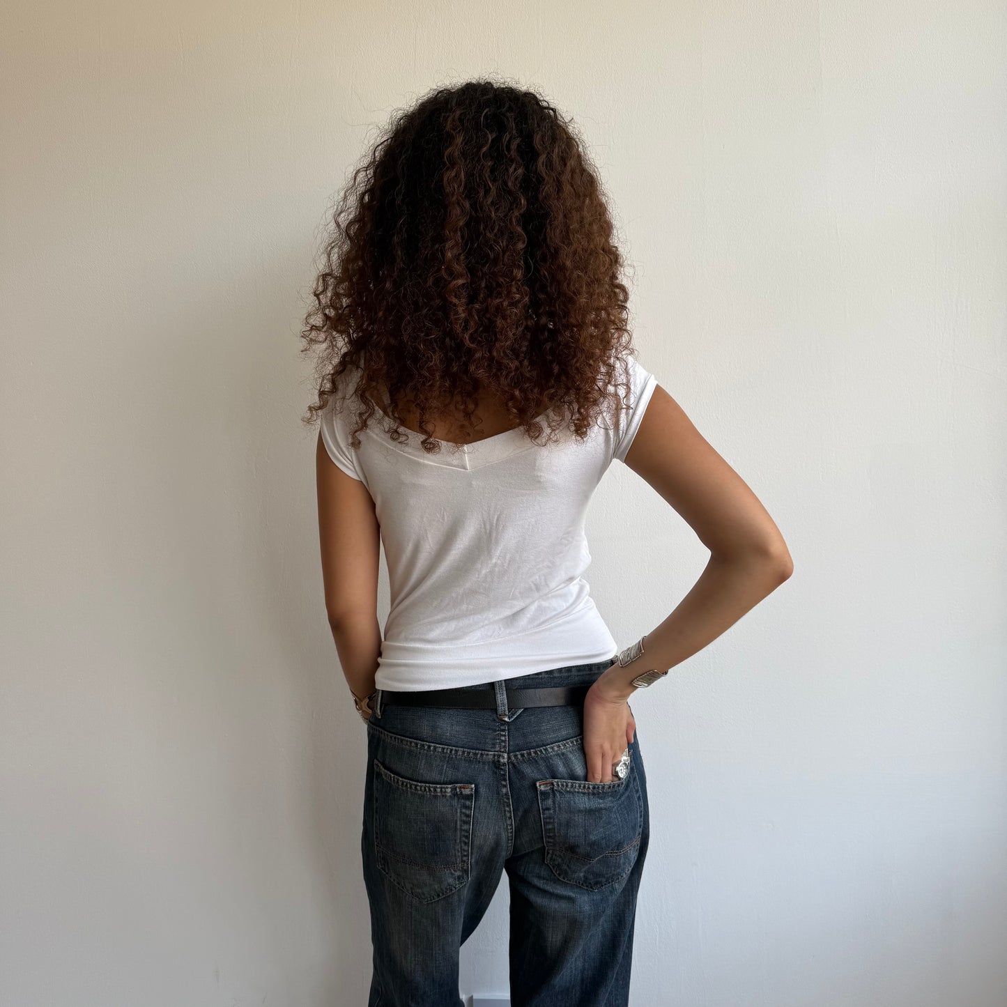 White v neck ruched top - Size M