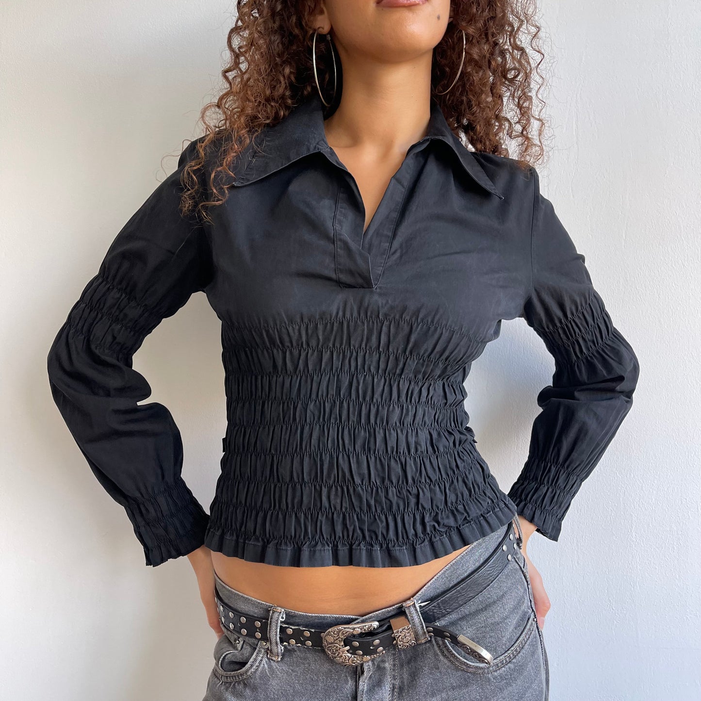 Black Cavalli ruched shirt - Size S