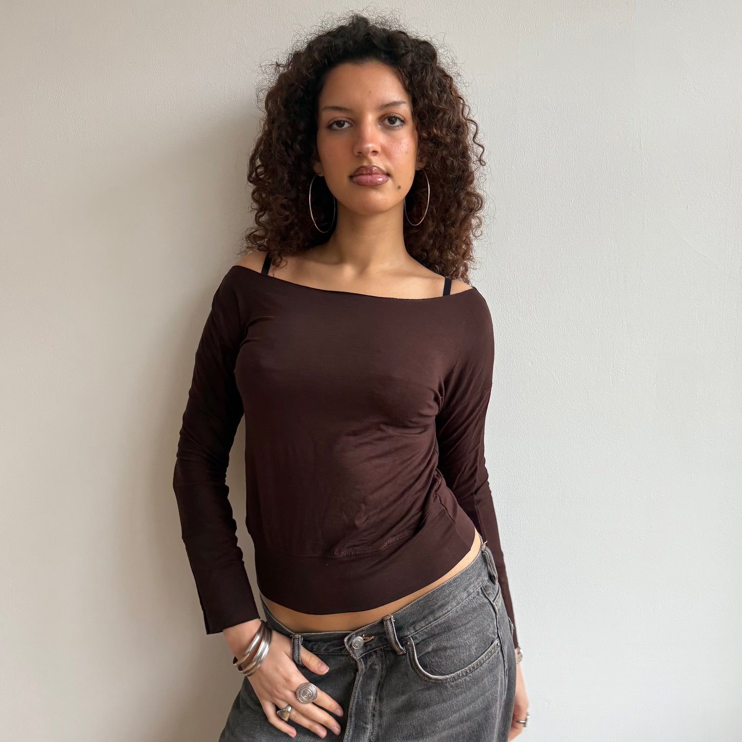 Brown bardot top - Size S