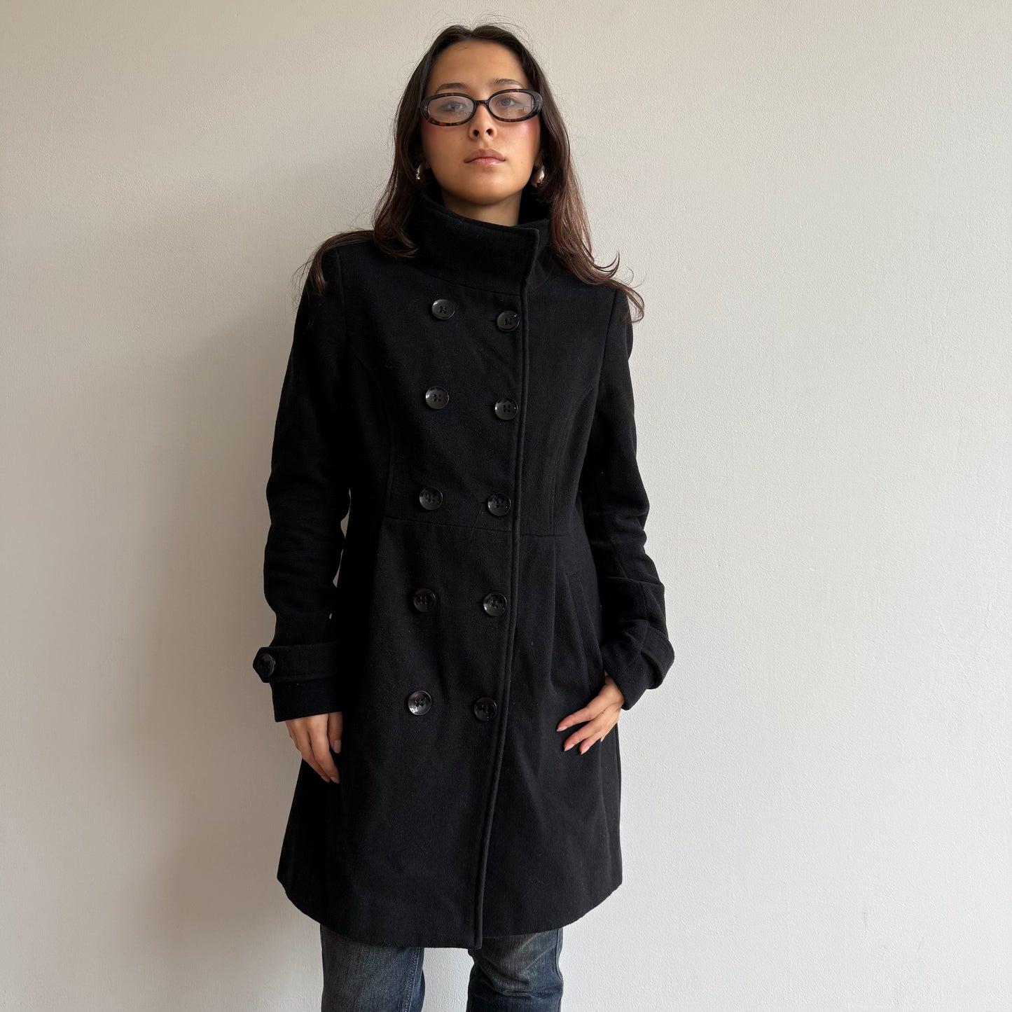 Black double breasted coat - Size S