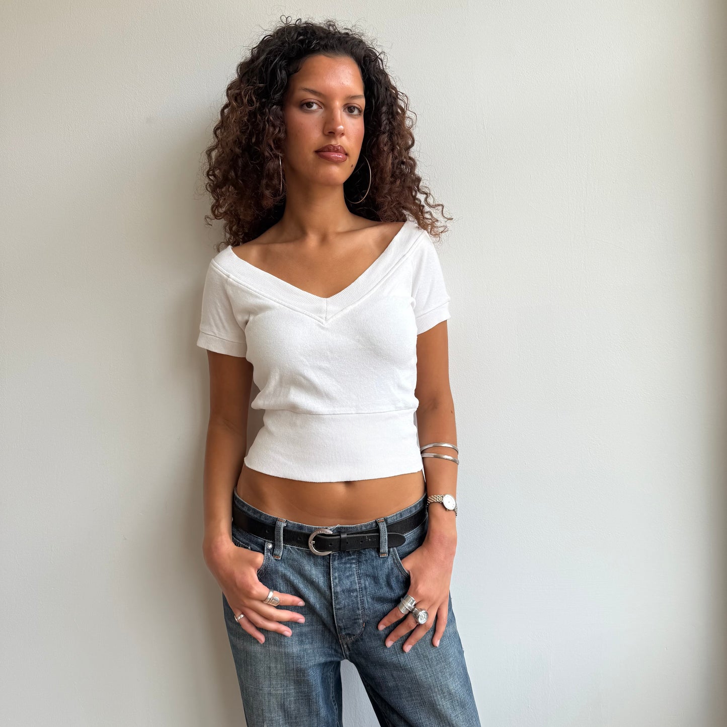 White v-neck top - Size S