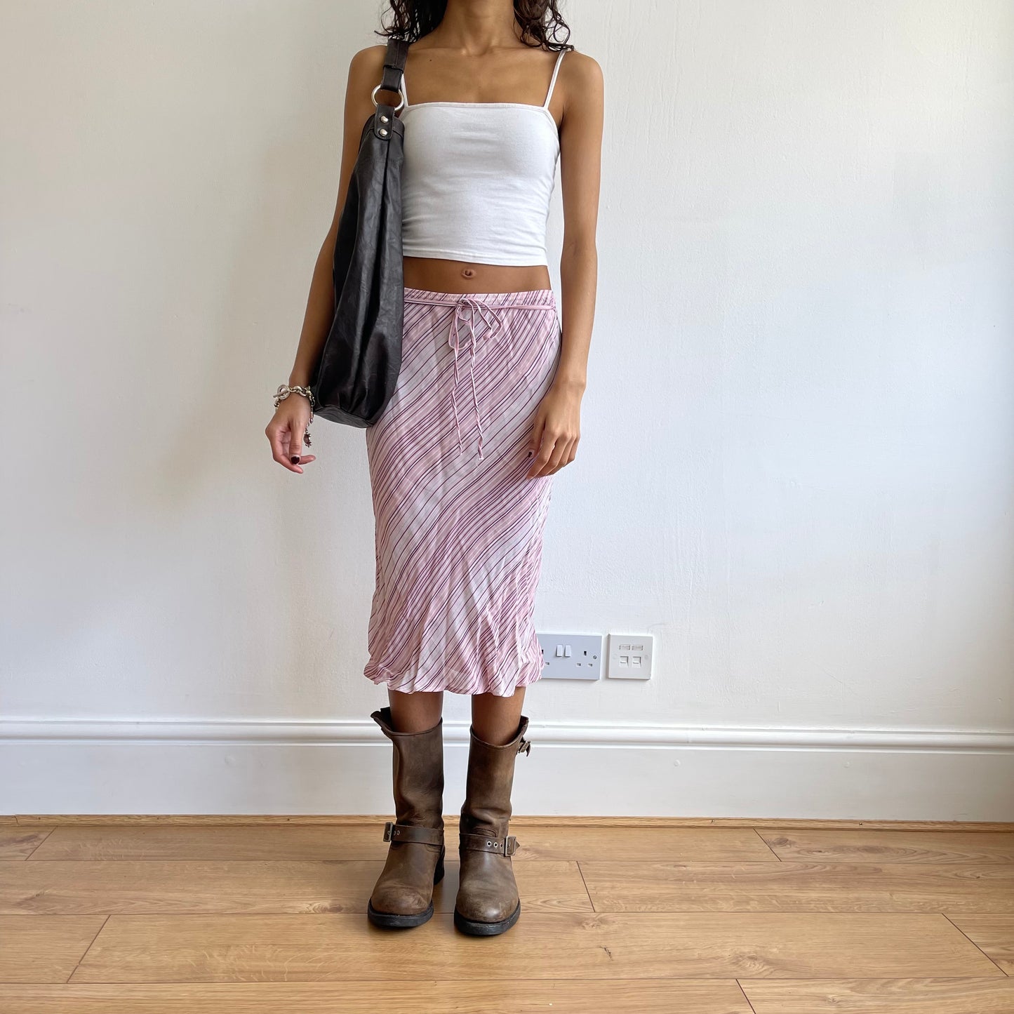 Pink striped 90’s midi skirt - Size S