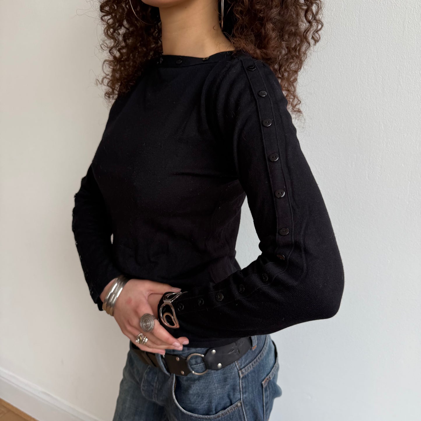 Black button boatneck knit - Size S